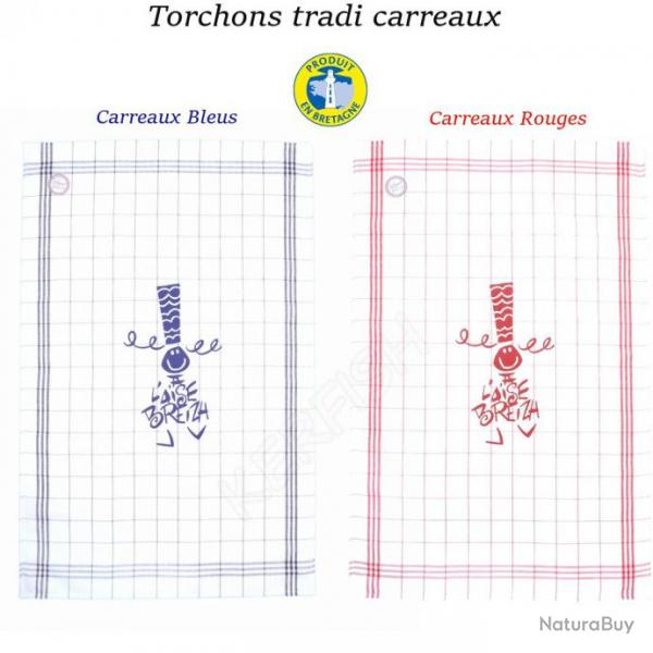 TORCHON TRADI CARREAUX A L'AISE BREIZH Carreaux Bleus