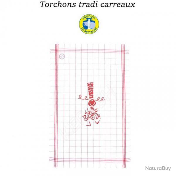 TORCHON TRADI CARREAUX A L'AISE BREIZH Carreaux Rouges