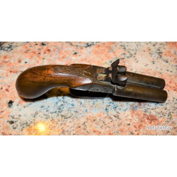 Pistolet  double  canons juxtapos fn XIX -