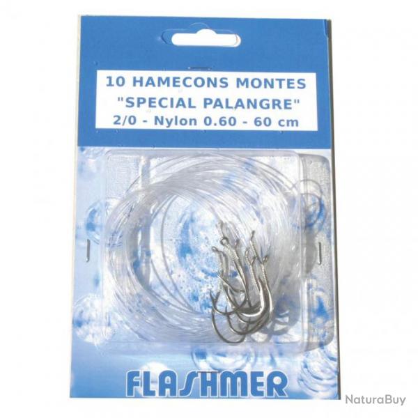 Blister 10 hamecons montes "palangre" flashmer H3/0 INOX