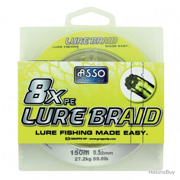Tresse asso "lure braid 8x" fluo jaune - 150 m 18/100