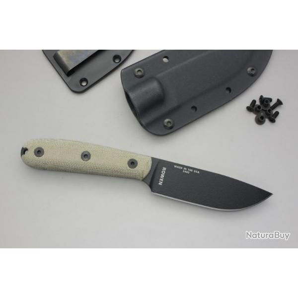 Couteau de Survie Esee Model 4 Traditional Handle Lame 1095 Manche Micarta Etui Kydex USA ES4HMK
