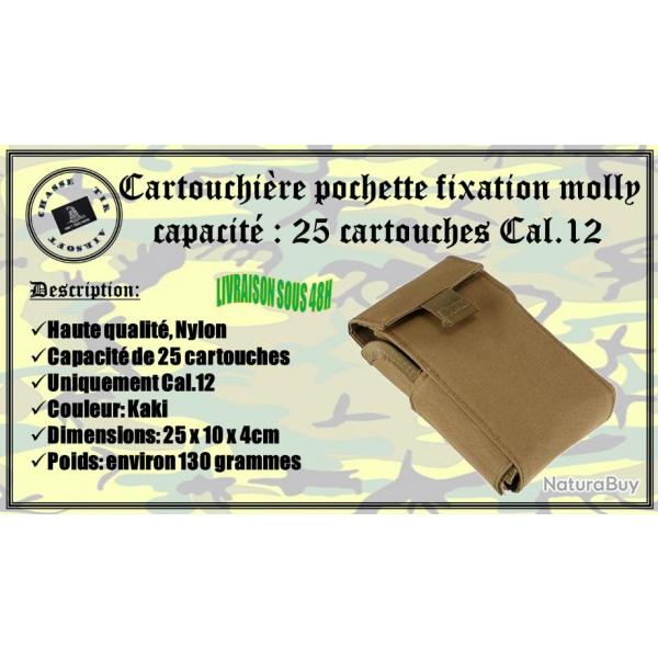 Cartouchire pochette Kaki avec une capacit de 25 cartouches de calibre .12