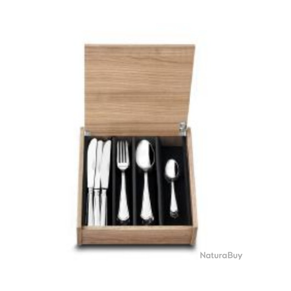 ENSEMBLE MENAGERE ALBERT DE THIERS 48 PIECES DANS UN COFFRET EN BOIS MODEL LOUIS XV INOX 1