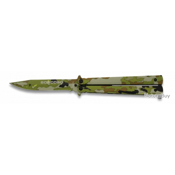 Couteau papillon aluminium camouflage bois Lame 10 cm 3622307