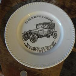 assiette  ceramique, publicité esso, belle voitures d'autre temps citroen 1919 type a