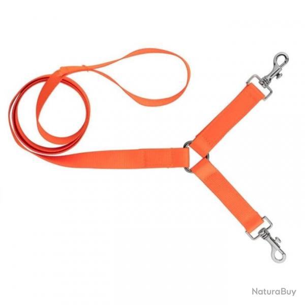 Laisse sangle nylon Country 2 chiens orange fluo - 1,30 m