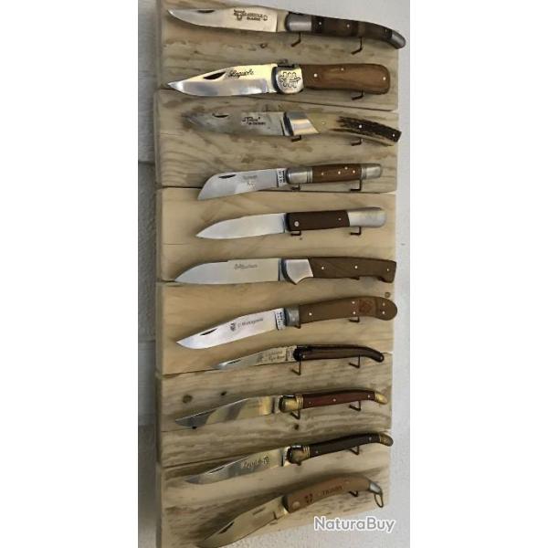 Prsentoir bois brut naturel 11 couteaux support mtal - cration unique