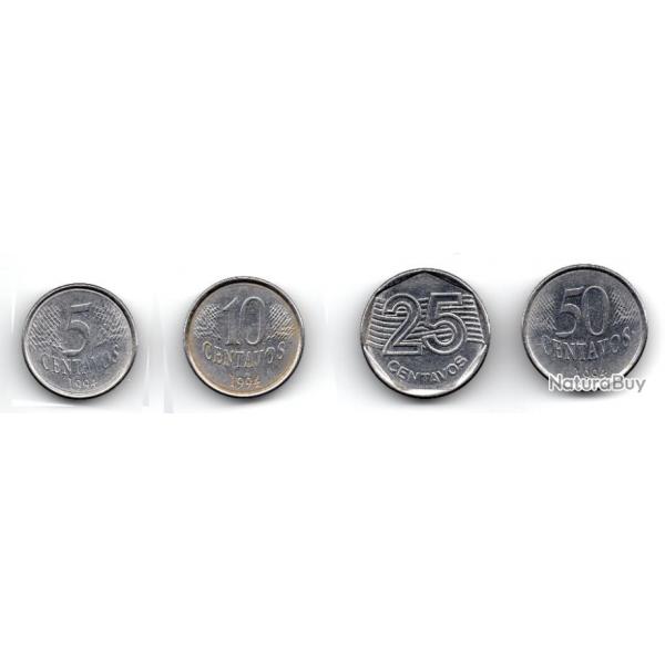 LOT DE 4 MONNAIES BRESIL - 5 - 10 - 25 - 50 CENTAVOS - 1994 - BEL ETAT