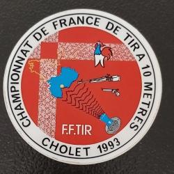 Superbe autocollant "Championnat de France de tir à 10m Cholet 1993"