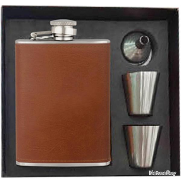 Flasque cuir avec 2 gobelets inox