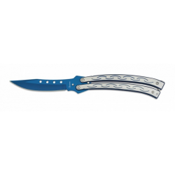 Couteau papillon bleu acier brossé Lame 9.70 cm 0216007