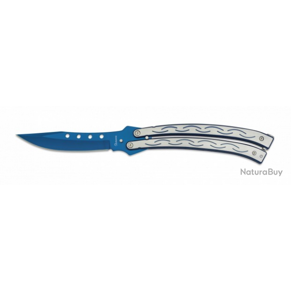 Couteau papillon bleu acier bross Lame 9.70 cm 0216007