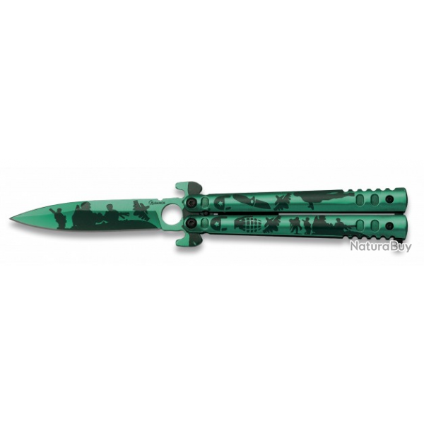 Couteau papillon militaire vert Lame 10 cm 3622807