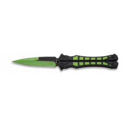 couteau papillon vert et noir Lame 9.10 cm 0211307