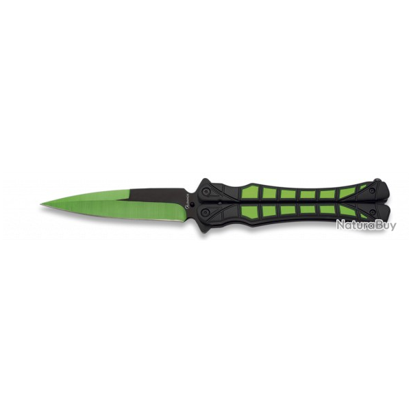 couteau papillon vert et noir Lame 9.10 cm 0211307