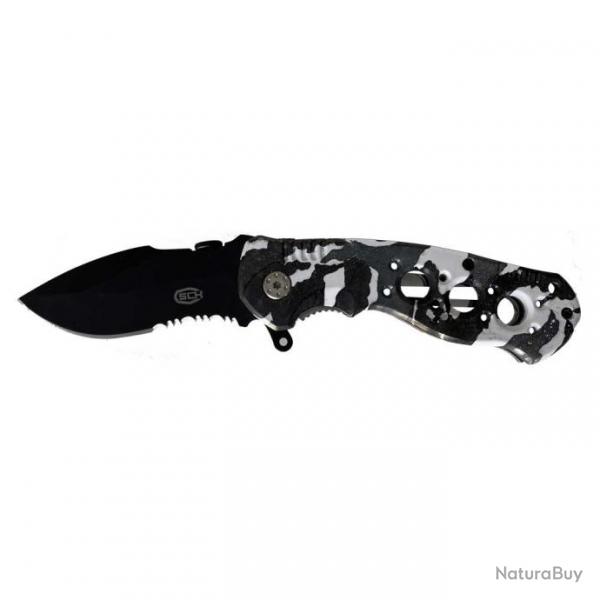Couteau pliant camouflage noir et blanc lame 8 cm