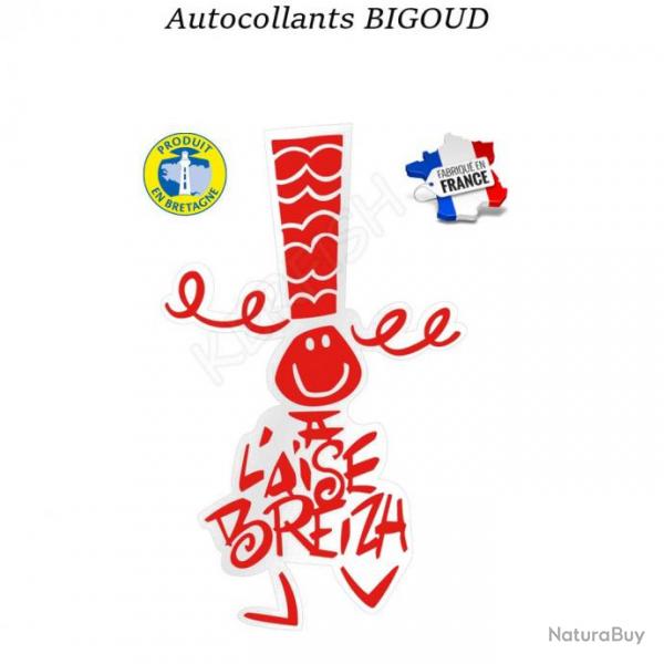 AUTOCOLLANT BIGOUD A L'AISE BREIZH Rouge Petit : 11,5 cm