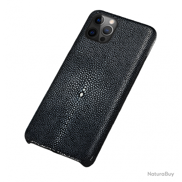 Coque Luxe iPhone Cuir Raie Stingray Galuchat, Couleur: Gris, Smartphone: iPhone 12