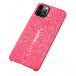 Coque Luxe iPhone Cuir Raie Stingray Galuchat, Couleur: Rose, Smartphone: iPhone 12