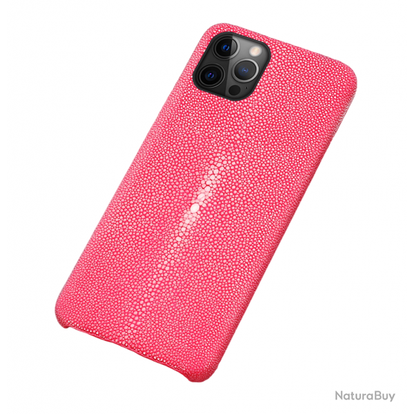 Coque Luxe iPhone Cuir Raie Stingray Galuchat, Couleur: Rose, Smartphone: iPhone 12