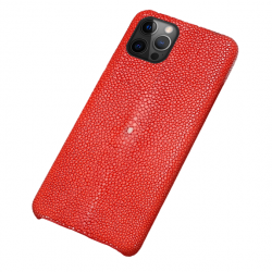 Coque Luxe iPhone Cuir Raie Stingray Galuchat, Couleur: Rouge, Smartphone: iPhone 12