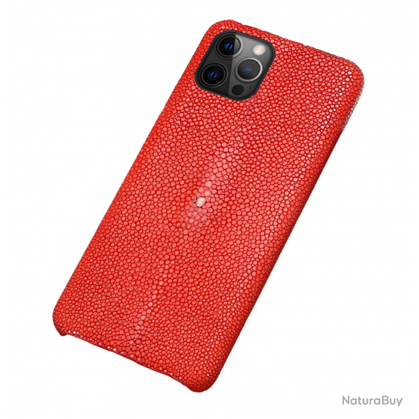 Coque Luxe iPhone Cuir Raie Stingray Galuchat, Couleur: Rouge, Smartphone: iPhone 12