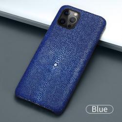 Coque Luxe iPhone Cuir Raie Stingray Galuchat, Couleur: Bleu, Smartphone: iPhone 12 Mini