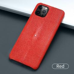 Coque Luxe iPhone Cuir Raie Stingray Galuchat, Couleur: Rouge, Smartphone: iPhone 12 Mini