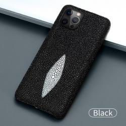 Coque Luxe iPhone Cuir Raie Stingray Galuchat, Couleur: Noir, Smartphone: iPhone 12 Pro