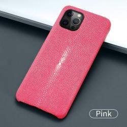 Coque Luxe iPhone Cuir Raie Stingray Galuchat, Couleur: Rose, Smartphone: iPhone 12 Pro