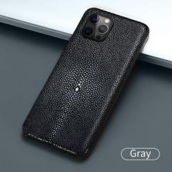 Coque Luxe iPhone Cuir Raie Stingray Galuchat, Couleur: Gris, Smartphone: iPhone 11