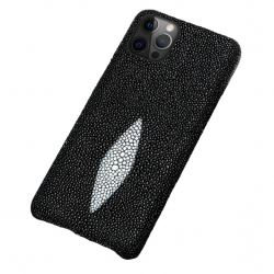 Coque Luxe iPhone Cuir Raie Stingray Galuchat, Couleur: Noir, Smartphone: iPhone 11 Pro