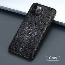 Coque Luxe iPhone Cuir Raie Stingray Galuchat, Couleur: Gris, Smartphone: iPhone 11 Pro