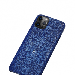 Coque Luxe iPhone Cuir Raie Stingray Galuchat, Couleur: Bleu, Smartphone: iPhone 11 Pro Max