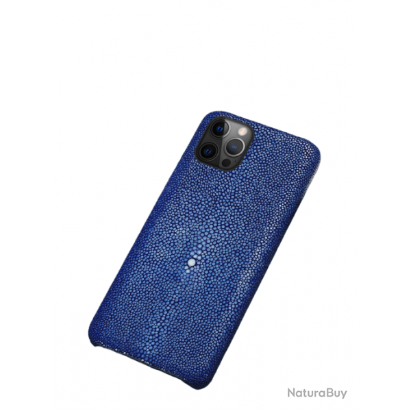 Coque Luxe iPhone Cuir Raie Stingray Galuchat, Couleur: Bleu, Smartphone: iPhone 11 Pro Max