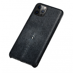 Coque Luxe iPhone Cuir Raie Stingray Galuchat, Couleur: Gris, Smartphone: iPhone 11 Pro Max