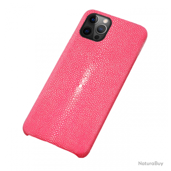 Coque Luxe iPhone Cuir Raie Stingray Galuchat, Couleur: Rose, Smartphone: iPhone 11 Pro Max