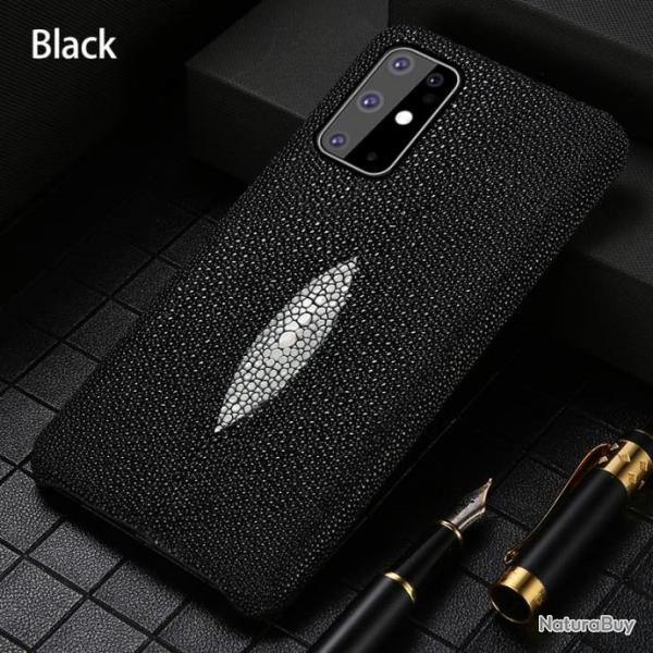 Coque pour Samsung Cuir Raie Galuchat, Couleur: Noir, Smartphone: Galaxy S10 Plus