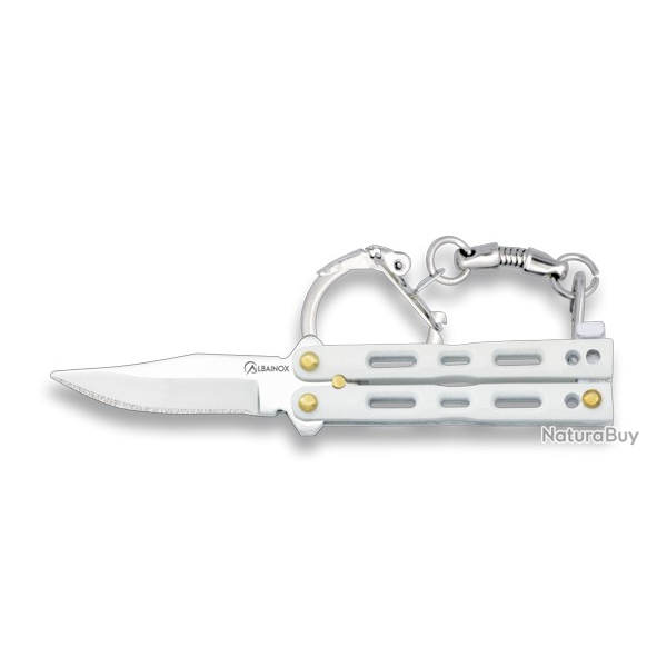 Couteaux porte-cls papillon blanc zamak  lame 6 cm 02180-B071