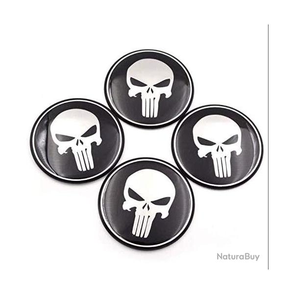 Lot de 4 Stickers Cache Moyeu Centre Roue Wheel Center Hub Caps Punisher 56mm