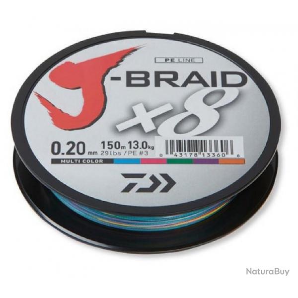 TRESSE J BRAID 150M 8 BRINS MULTICOULEURS 0.20mm / 13kg