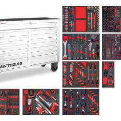 Servante d'atelier complète large, blanche XL 514 outils MW Tools MWE512G4W