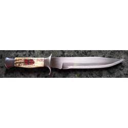 Couteau original manche bois ou corne naturel avec fleur de Lys incrustée