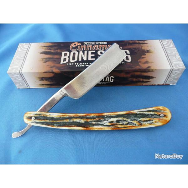 Couteau Rasoir Damas Rough Ryder Copperhead Cinnamon Stag Manche Corne RR2159