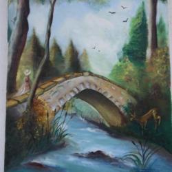 Peinture chevreuil surpris à la rivière