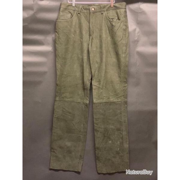 HUBERTUS Knickers Pantalon cuir de buffle vert homme Taille 48 (NEUF)