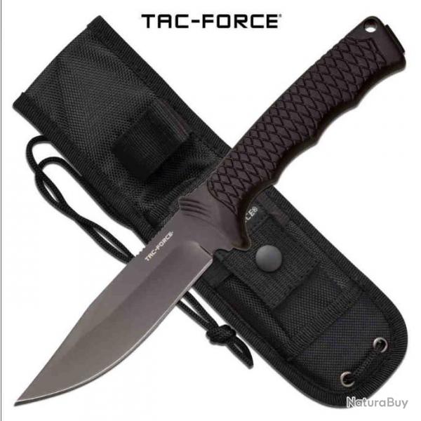 Couteau Tactical Black Military Lame Acier 3Cr13 Manche ABS Etui Nylon Tac Force TFFIX012BK