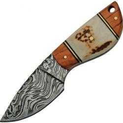 Couteau Damas Wild Stag Skinner Manche Os Cerfé/Bois Lame 256 Couches Etui Cuir DM1249