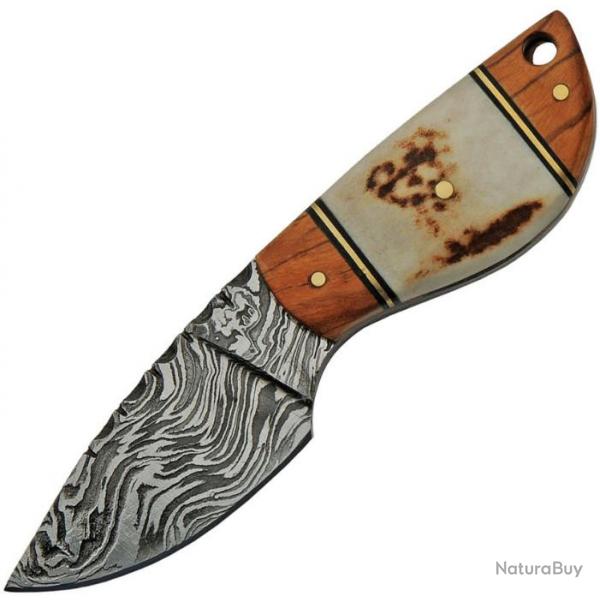 Couteau Damas Wild Stag Skinner Manche Os Cerf/Bois Lame 256 Couches Etui Cuir DM1249